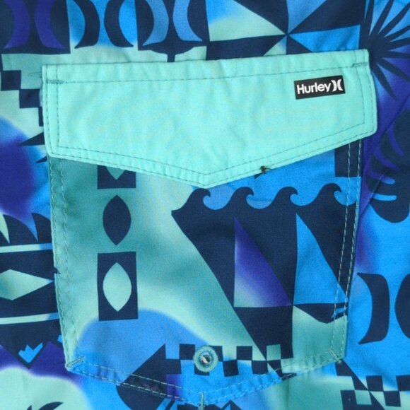 Hurley Mens Graphic Swim Trunks Size 18/29 Blue Green Polyester - Picture 7 of 12